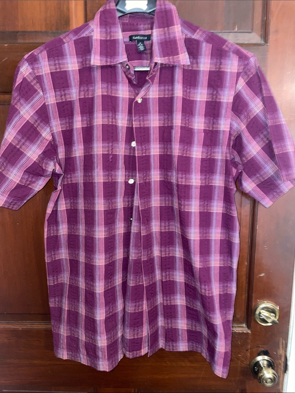 Van Heusen Purple Plaid Short-Sleeve Button-Down Shirt